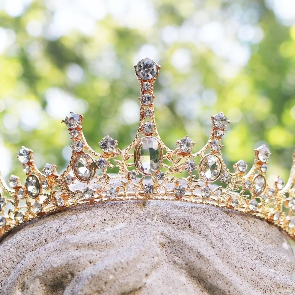 ⚜️ IMPERIAL BEJEWELED CLEAR CRYSTAL GOLD CROWN